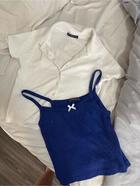 Brandy Melville Royal Blue Ribbed Bandeau Cami with White Bow